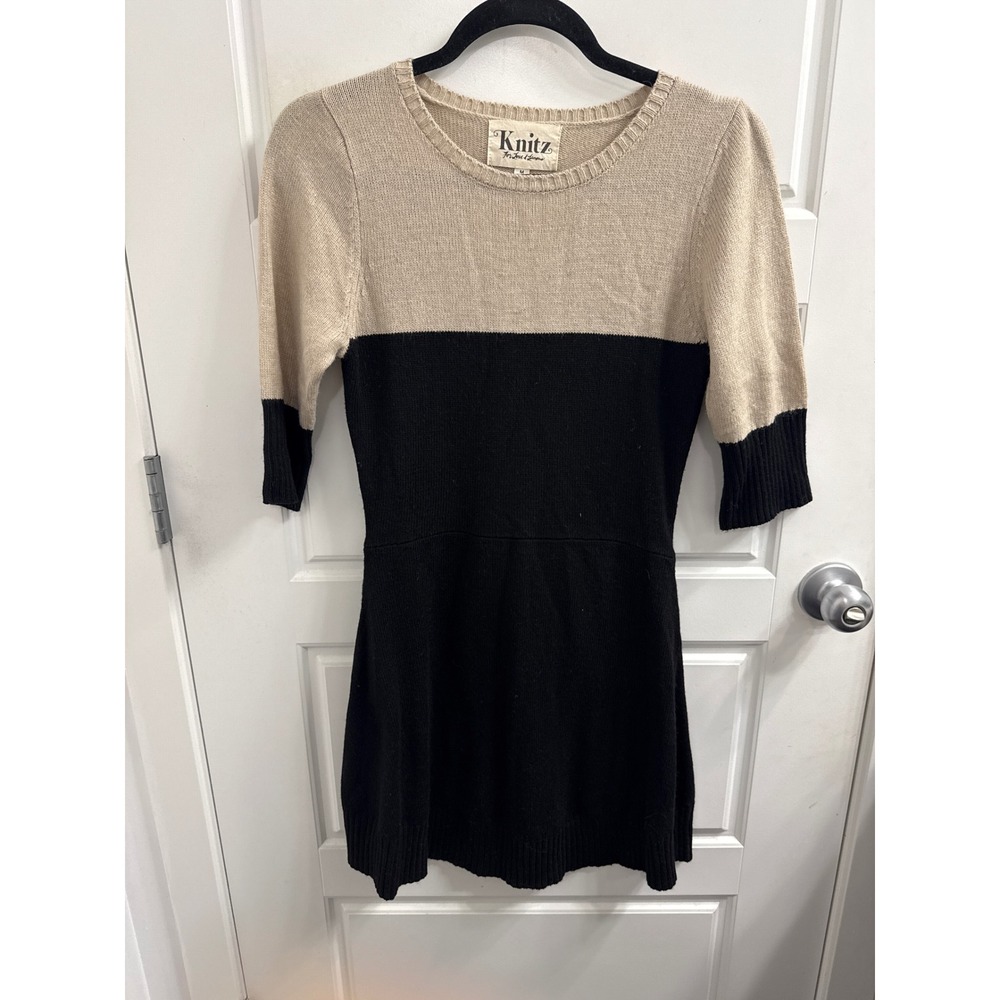Knitz For Love & Lemons Colorblock Sweater Dress Tan Black Medium